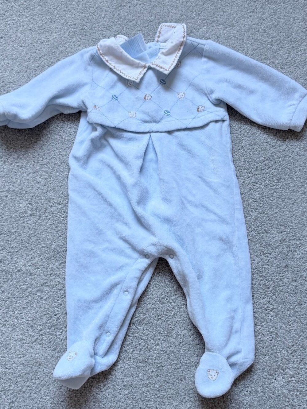 Baby Blue Velour Vintage Button Up One Piece 6-9 months